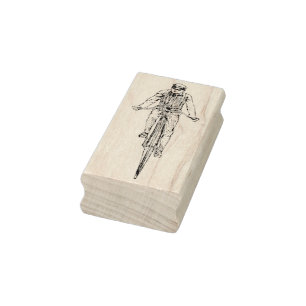 Mann, der Vintages Fahrrad-Gummikunst-Briefmarke Gummistempel