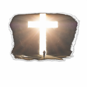 Mann, der zu glühendem Christlichen Kreuz Jesu f Aufkleber