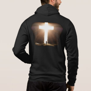 Mann, der zu glühendem Christlichen Kreuz Jesu f Hoodie