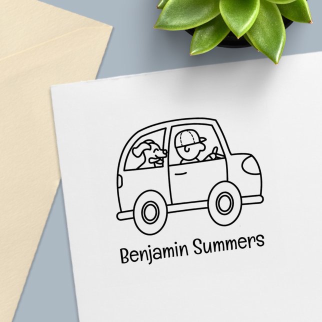 Mann fährt Auto mit Hund benutzerdefinierter Name Permastempel (Von Creator hochgeladen)