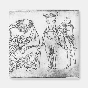 Mann gesetzt, Ritter, der sein Pferd anbringt Magnet