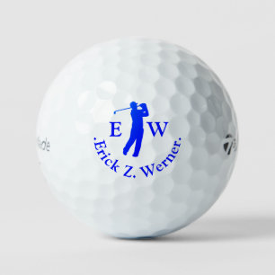 Mann Golfspieler Klassisch Blau Monogramm Golfball