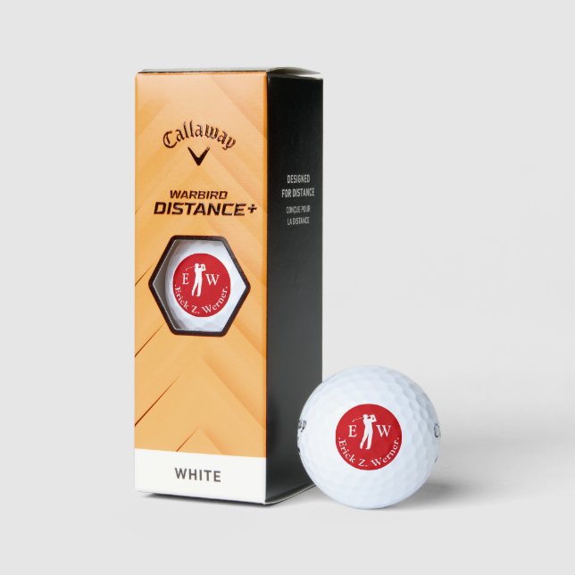 Mann Golfspieler | Rotes Monogramm Golfball (Verpackungen)