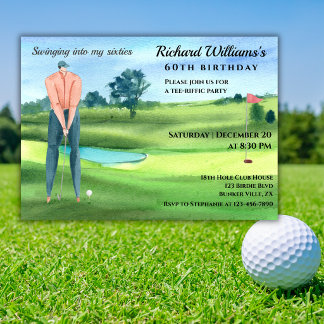 Mann Golfspieler schwingt in meinen 60. Geburtstag Einladung