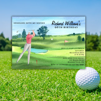 Mann Golfspieler Swinging Sixties 60. Geburtstag Einladung