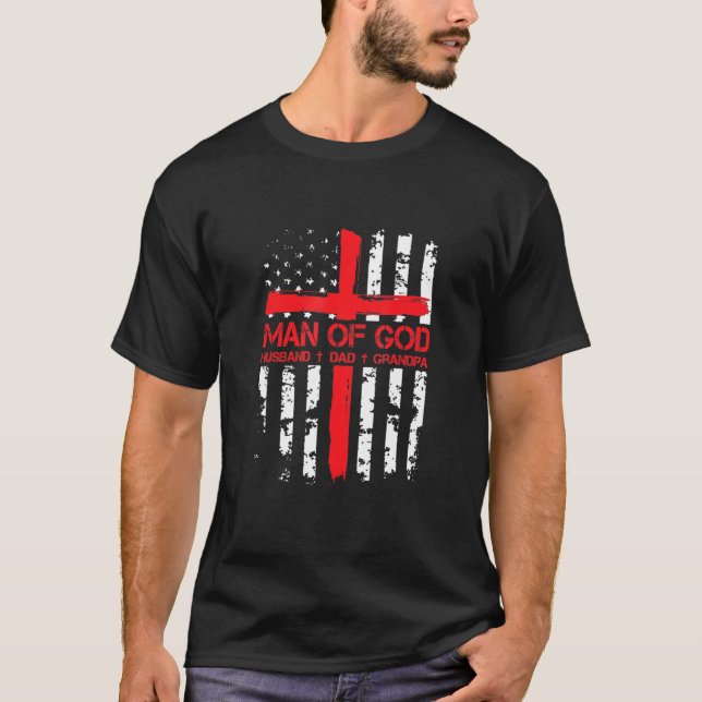 Mann Gottes Ehemann Vater Grandpa Usa Flagge Jesus T-Shirt (Vorderseite)