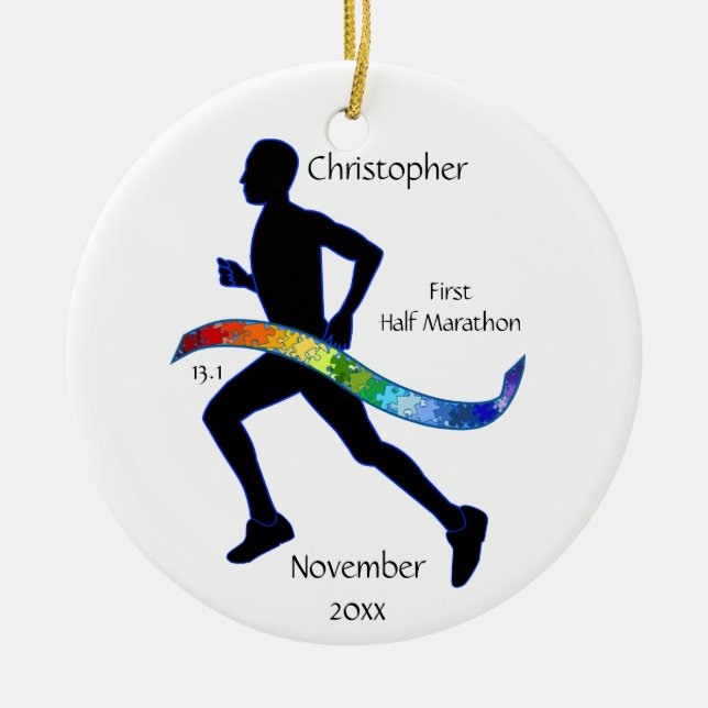 Mann Half Marathon Runner Puzzle Rainbow Ornament (Vorne)