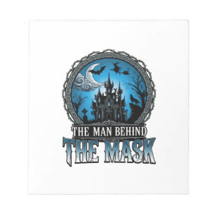 Mann hinter Maske Halloween Spukhaus Hexe_1 Notizblock