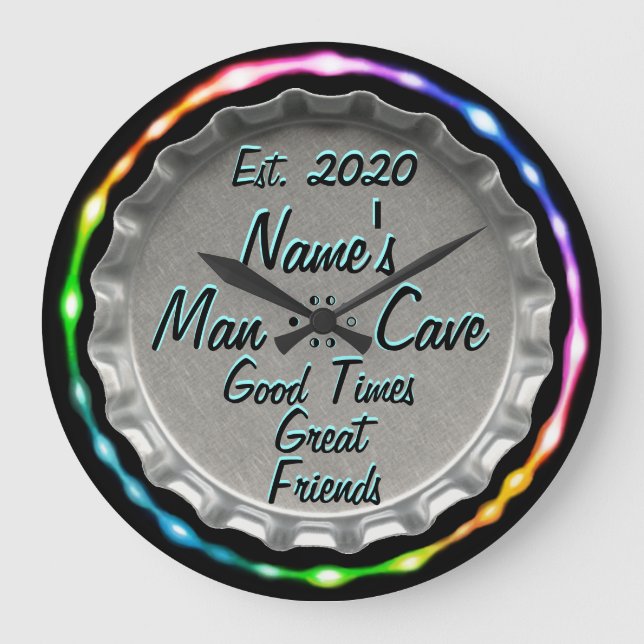 Mann Höhle Uhr! Neon Look! Große Wanduhr (Vorderseite)