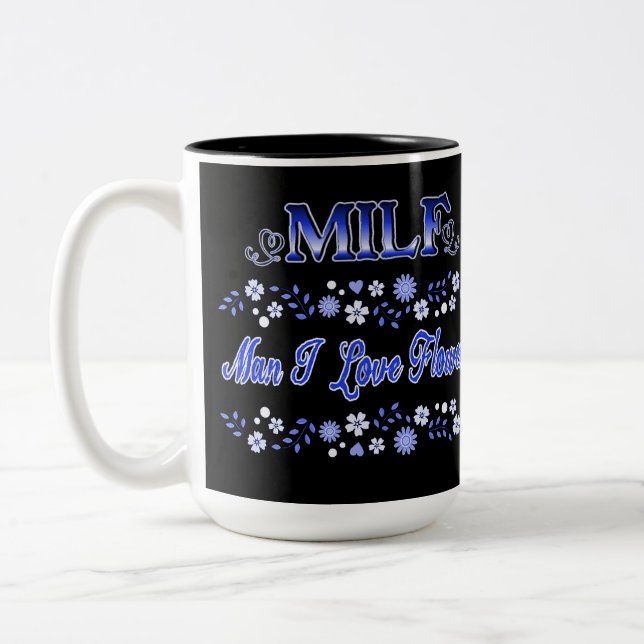 Mann I Liebe Blume Blauer Text Zweifarbige Tasse (Links)