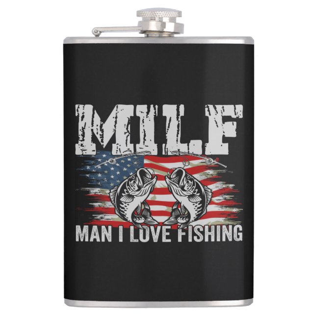 Mann I Liebe Fischen Vinyl-Wrapped Flask Flachmann (Vorderseite)