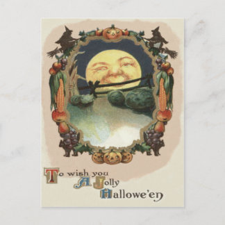 Mann im Mond Kürbis-Halloween-Laterne Hexe Postkarte