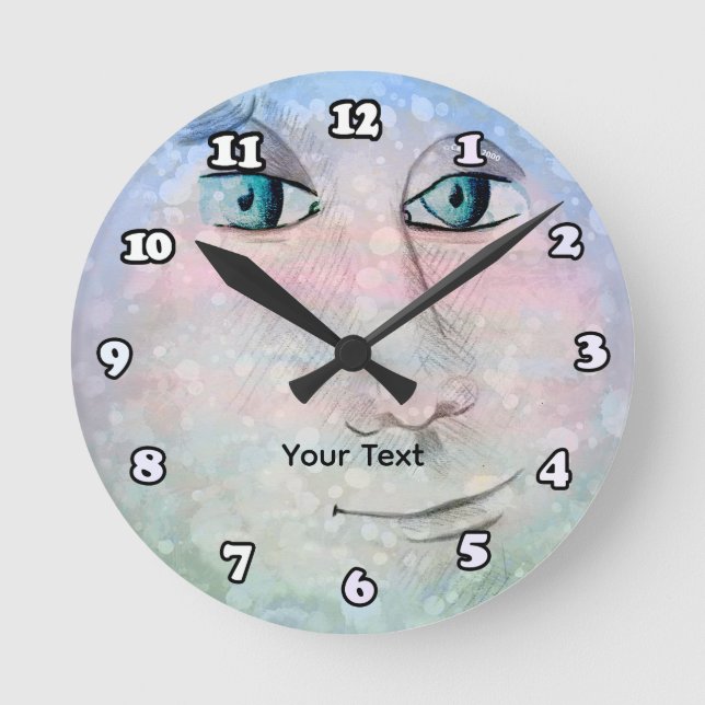 Mann im Mond Runde Wanduhr (Vorderseite)