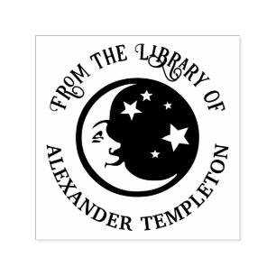 Mann im Mond und Sterne „Aus der Bibliothek von“  Permastempel