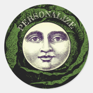 Mann im Mond Vintage-Kohlkopf Runder Aufkleber