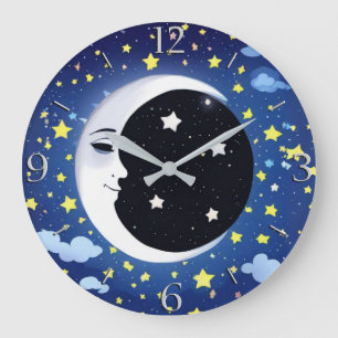 Mann im Mond vor einem sternenklaren Hintergrund Große Wanduhr