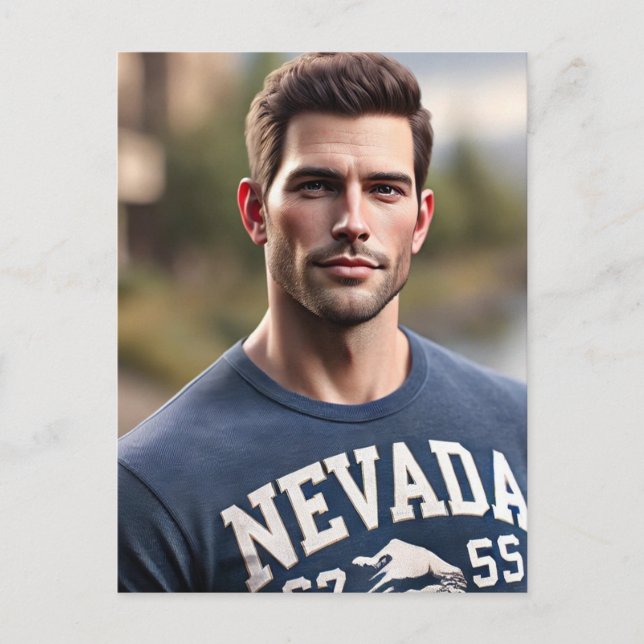 Mann im Nevada-Shirt Postkarte (Vorderseite)