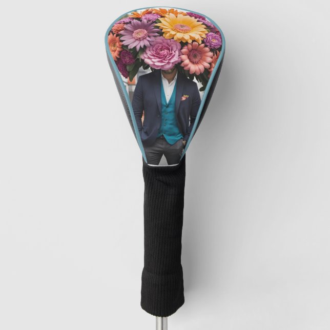 Mann in Anzug mit Blumen auf dem Kopf Golf Headcover (Vorderseite)