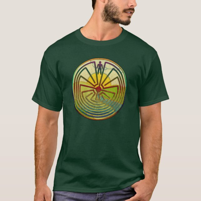 MANN IN DER LABYRINTH-Landschaft + Ihr Hintergrund T-Shirt (Vorderseite)