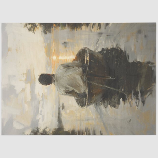 Mann in einem Boot bei Sonnenuntergang Malerei Dek Seidenpapier (Vorderseite)