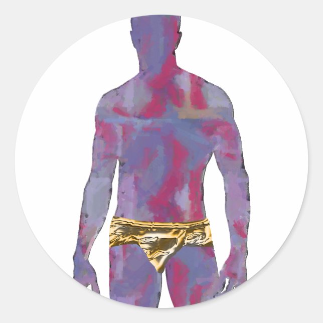 Mann in Gold-Unterwäsche Runder Aufkleber (Vorderseite)
