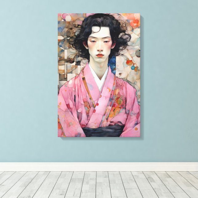 Mann in Pink Kimono Leinwanddruck (Insitu (Holzboden))