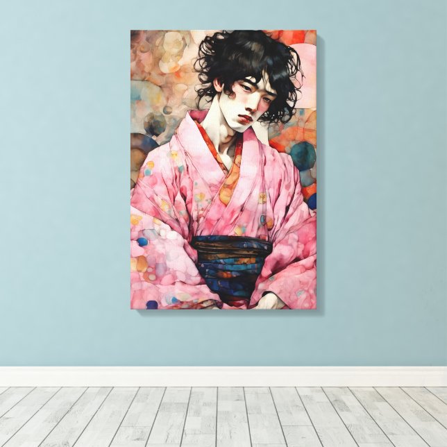 Mann in Pink Kimono Leinwanddruck (Insitu (Holzboden))