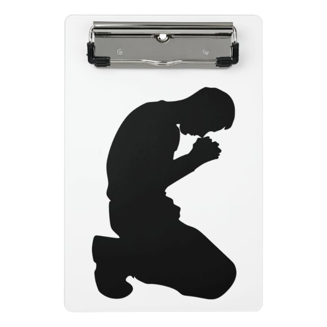 MANN KNELT IN PRAYER SCHWARZE SILHOUETTE MINI KLEMMBRETT (Vorderseite)