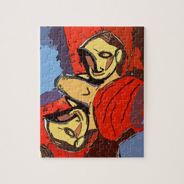 Mann Mirror mit blauem Handtuch, Puzzle (Vertikal)