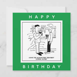 Mann mit Akupunktur Behandlung im Pub-Cartoon Karte