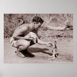 Mann mit Baby Kangaroo Poster