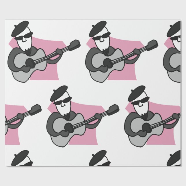 Mann mit Barett, der akustische Gitarre spielt Geschenkpapier (Flach)