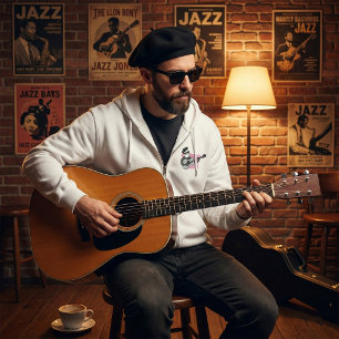 Mann mit Barett, der akustische Gitarre spielt Hoodie
