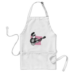Mann mit Barett, der akustische Gitarre spielt Schürze