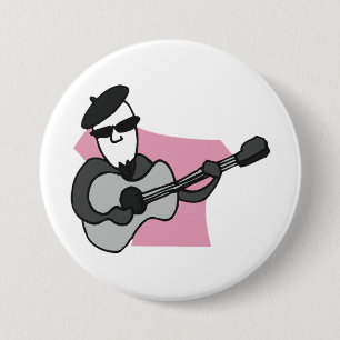 Mann mit Barett spielt akustische Gitarre Button