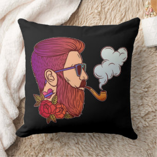 Mann mit Bart Rotes Herz Tattoo Pipe Sonnenbrille Kissen