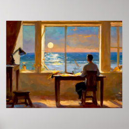 Mann mit Blick auf das Meer Poster