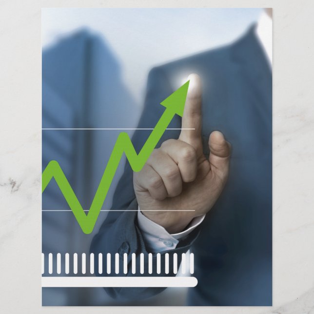 Mann mit Börsenkurs Touchscreen-Konzept (Vorderseite)