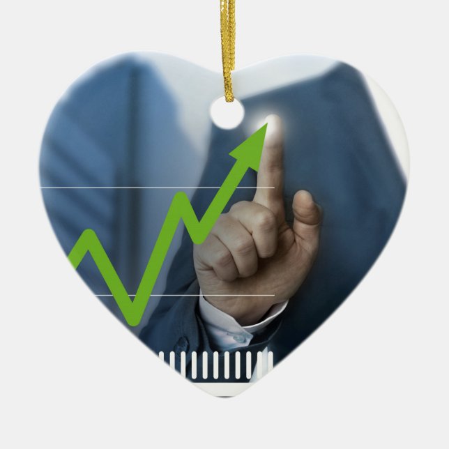 Mann mit Börsenkurs Touchscreen-Konzept Keramikornament (Vorne)