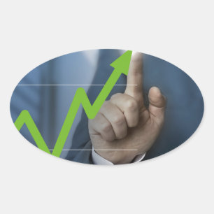 Mann mit Börsenkurs Touchscreen-Konzept Ovaler Aufkleber