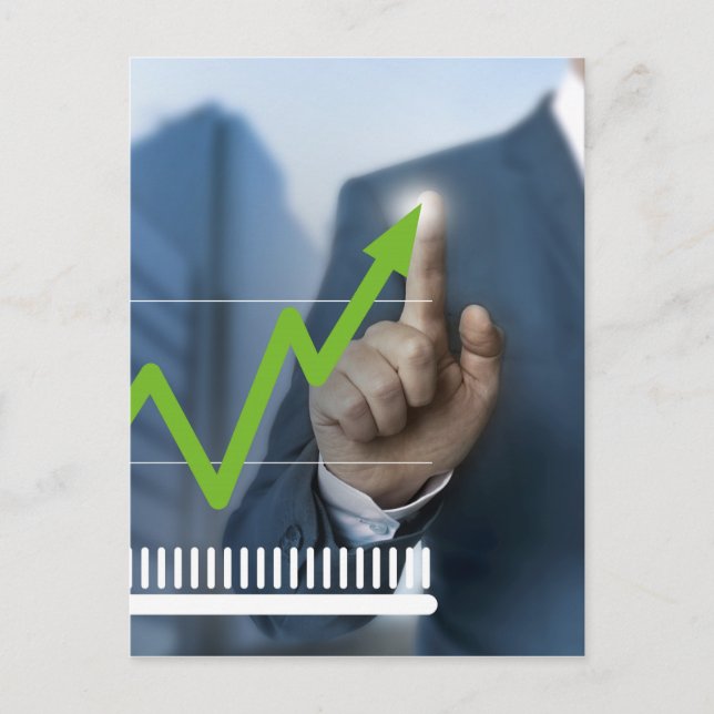 Mann mit Börsenkurs Touchscreen-Konzept Postkarte (Vorderseite)