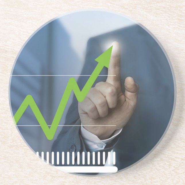 Mann mit Börsenkurs Touchscreen-Konzept Sandstein Untersetzer (Vorne)