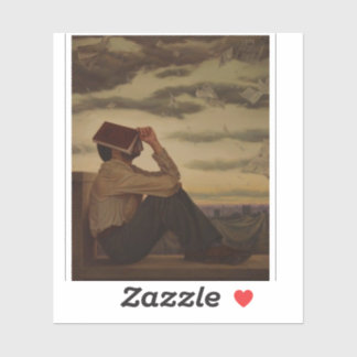 Mann mit Buch bei Sunset Aufkleber