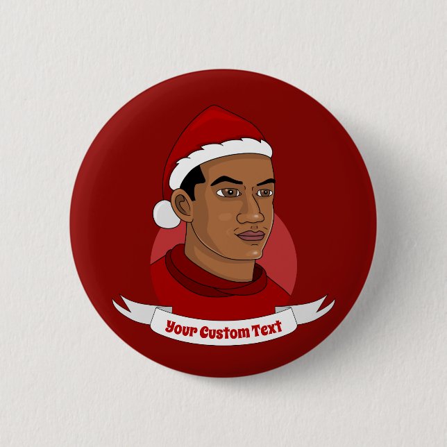 Mann mit dem Weihnachtsmann-Cartoon Button (Vorderseite)
