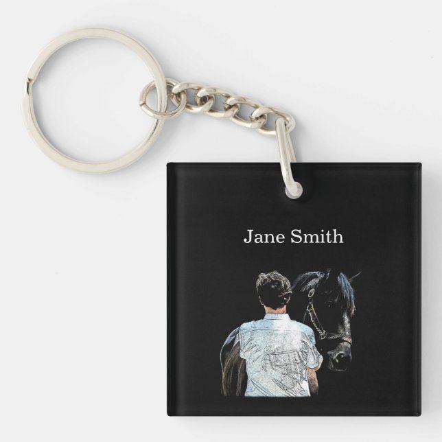 Mann mit dunklem Akryllischer Schlüsselanhänger (Vorderseite)