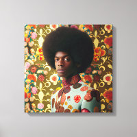 Mann mit einem afro stehend vor einem Blumenwald