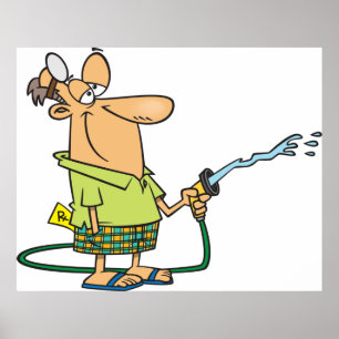Mann mit Gartenschlauch Poster