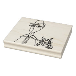 Mann mit Hut und Katze - Briefmarke der Holzkunst Gummistempel