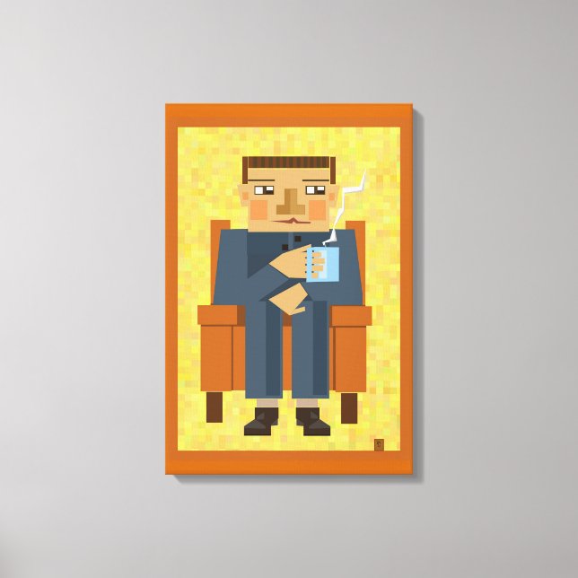 Mann mit Kaffee - moderne Poster-Kunst Leinwanddruck (Vorderseite)