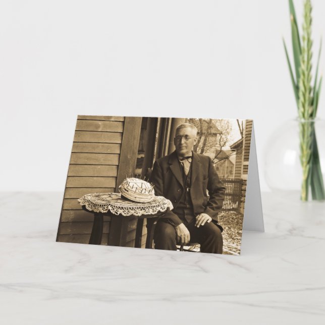 Mann mit Kuchen Karte (Vorderseite)